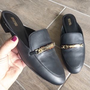 MICHAEL by Michael Kors Mules Slip On Shoes Black with Gold Tortoise Cha…